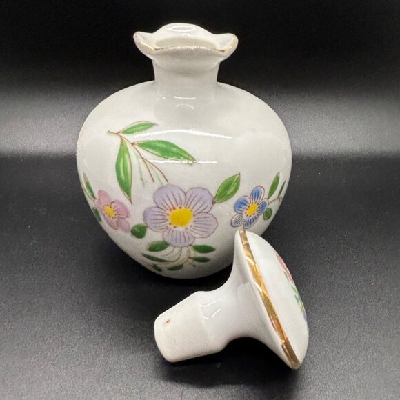 Vintage Hand-Painted Perfume Bottle Japanese Handpainted Floral & Gold Accents - Picture 3 of 16